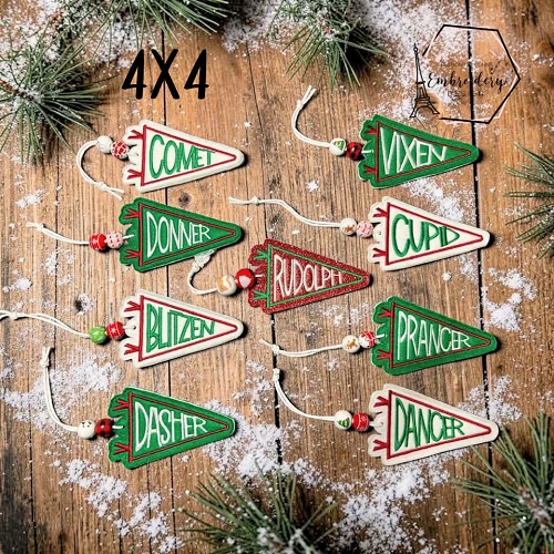 Reindeer Name Pennant Ornaments Embroidery Design - 4x4